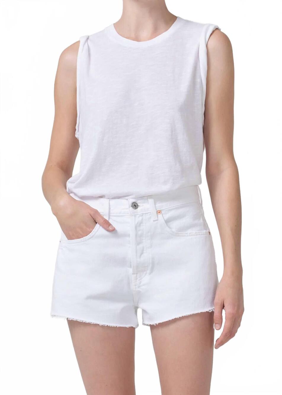 NEW CITIZENS OF HUMANITY kelsey roll sleeve tee in white